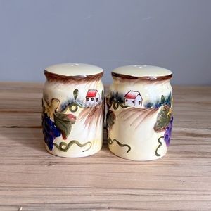 Ceramic Hand Painted Fruit (Grapes) With Houses Salt and Pepper Shakers